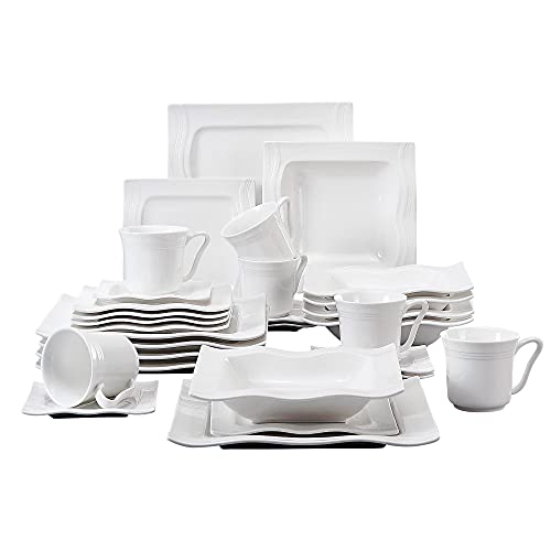 MALACASA serie Mario Vajillas de Porcelana de 30 Piezas Juego de Café, Tazas y Platillos, Platos Llanos, Platos de…