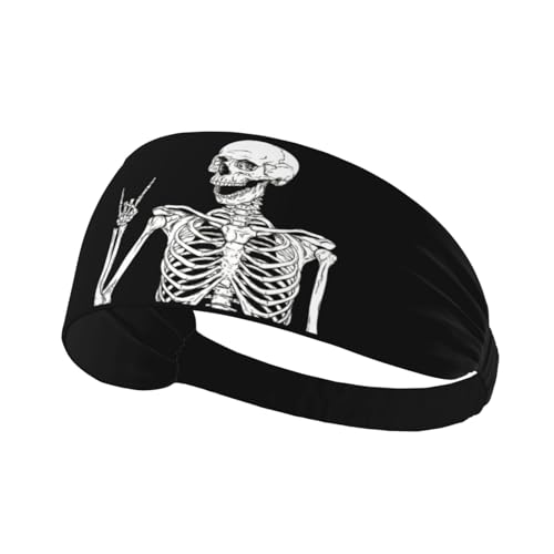 Black Funny Skull Human Skeleton Halloween Sports Headbands for Men and Women Sweatbands for Moisture Wicking Suitable for Fitness Running Cycling Hiking Yoga Football Exercise