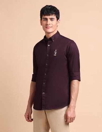 Image of U.S. POLO ASSN. Solid Tailored Fit Shirt for Men - 100% Cotton, Breathable & Comfortable, Full Sleeves Casual Shirt for Men