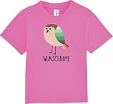 Kleckerliese Baby Kinder T-Shirt Kurzarm Sprüche Jungen Mädchen Shirt Nicki mit Motiv Tiere Vogel Spatz Wunschname Name, FlashPink, 6-12 Monate