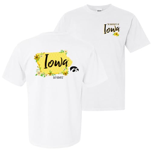 UGP Campus Apparel AS1169CC - Iowa Hawkeyes Floral State Garment Dyed T Shirt - Medium - White