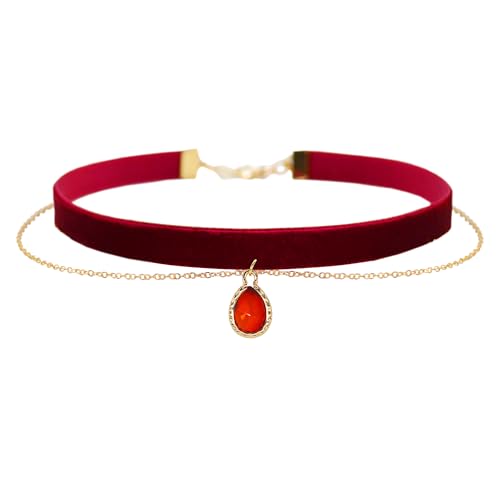MOMOCAT Red Teardrop Velvet Double Layered Choker Necklace for Women Red Gothic Chokers Vampire Chocker Accessories Burgundy Statement Necklaces