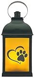 WB wohn trends LED-Laterne mit Flackerlicht & Timer, Tier-Pfote, 25,5x10,5x10,5cm, LED-Licht schwarz