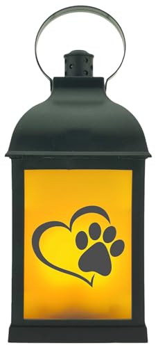 WB wohn trends LED-Laterne mit Flackerlicht & Timer, Tier-Pfote, 25,5x10,5x10,5cm, LED-Licht schwarz
