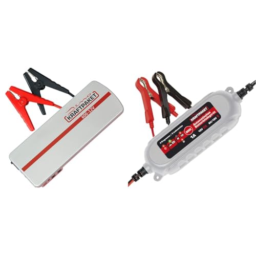 Dino KRAFTPAKET 12V-600A Starthilfegerät 66.6Wh 18000mAh|Blei-Säure & 1A-6V/12V intelligentes und automatisches Batterieladegerät | Für Blei-Säure