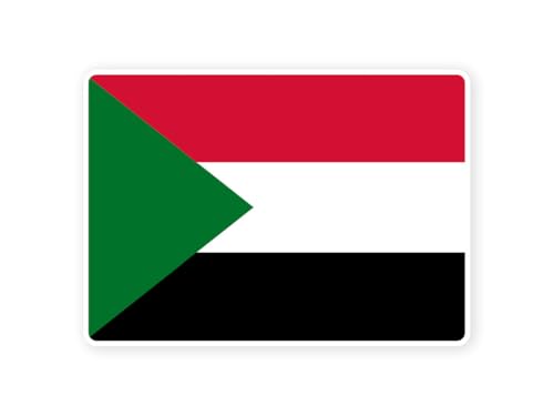Sticker drapeau SOUDAN soudanais 10cm(S) - 28cm(XL) autocollant bord blanc (taille M : 14cm x 10cm)