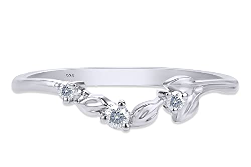 SAVEARTH DIAMONDS Leaf Design, 1/10 Carat Round Cut Moissanite Lab Created Diamond Art Deco Wedding Band Enhancer Ring In 14k Gold Over Sterling Silver Jewelry For Women (0.10 Cttw)