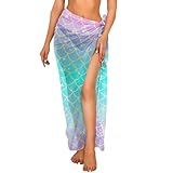 Zarisguat Mermaid Scales Pattern Beach Cover Ups for Women Quick Dry Sarong Bikini Wrap Sheer Long Skirt Chiffon Scarf for Holiday Swimwear Bathing Suits