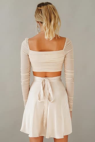 FUNSEED Women's Short Skirt High Waist Solid Color Silky Satin Mini Skirt with Side Ties2