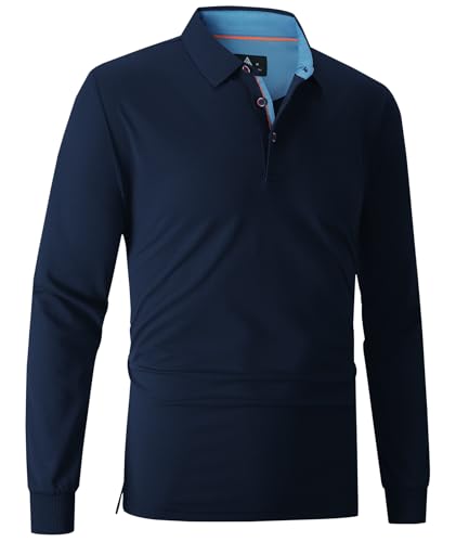 Image of SWISSWELL Long Sleeve Polo Shirts for Men collared Performance Golf Shirts Casual Workwear Office