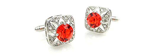 Par de Mancuernillas para Hombre Plata con Cristal Rojo
