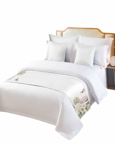 Twin Bed Runner Summer Pastoral Floral Butterfly Bedding Runner Scarves Decorative Bed Scarf, Spring Watercolor Daisy Soft Bedding Scarf for Bedroom Hotel Wedding 102x20in