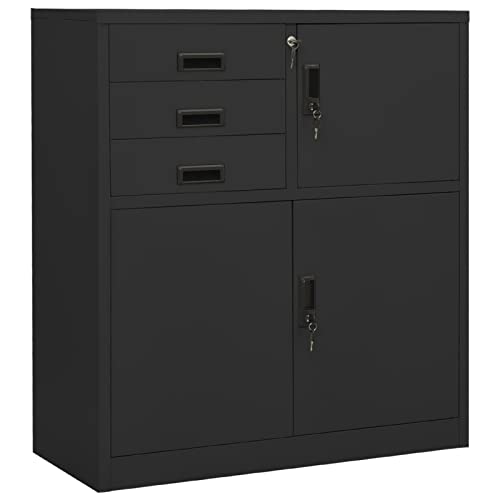 ZEYUAN Armario de Oficina, Armario Multiusos, Armario Herramientas, Armario Garaje, Armario Archivador, Armario Taller, Armario Estanteria, de Acero Gris Antracita 90x40x102 cm