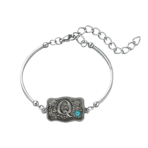 Image of Belt Buckle Bracelet Initial Letter A-Z Bracelets Western Cow Tag Bracelet Belt Buckle Necklace Western Style Initial Letter Pendant Necklace