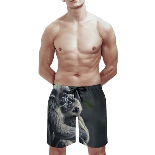 Mens Shorts Black Monkey Men Swim Trunks Quick-Dry Beach Shorts with Drawstring Pocket Bathing Suit L3