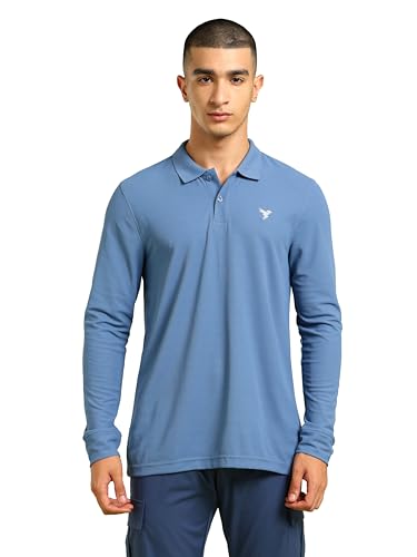 Image of TECHNOSPORT Mens Slim Fit Polyester Active Wear Collar Polo T-Shirt with Long Sleeves for Workout, Sports