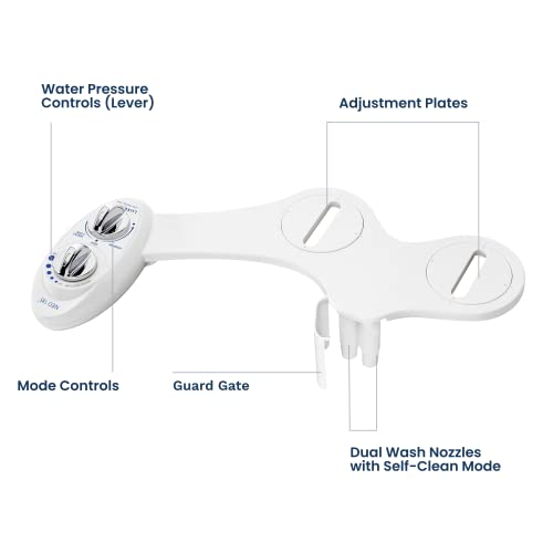 Image of Luxe Bidet Neo 185 (Elite Series) - Self Cleaning Dual Nozzle - Fresh Water Non-Electric Mechanical Bidet Toilet Attachment w / Strong Faucet Valves and Metal Hoses (white and white)