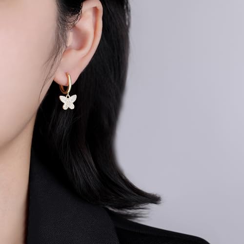 SLUYNZ 925 Sterling Silver CZ Buffterfly Hoop Earrings for Women Teens Sparkling Butterfly Hoop Earrings Huggie Drop2