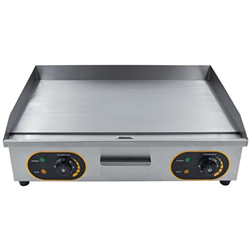Commercial Electric Griddle,66cm Electric Countertop Flat Top Griddle,1750W x 2 Teppanyaki Stainless Steel Grill with Dual Temperature Control 50-300