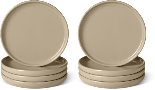 Image of Amazon Basics Glazed Stoneware Salad Plates, Ceramic 4-Piece Set, Microwave, Freezer and Dishwasher-Safe, Stain-Resistant, 8.3 in., Linen Gray (Pack of 2)