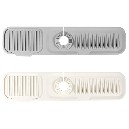 2PCS Alfombrilla de Grifo de Silicona, Alfombrilla de Goteo de Silicona, Alfombrilla de Silicona para Grifo, protección contra salpicaduras para encimera, fregadero, cocina, autocaravana（Beige/gris）