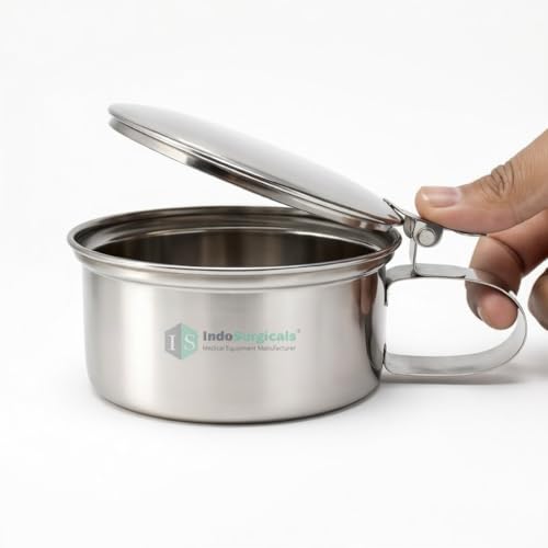 Image of IS IndoSurgicals Stainless Steel Sputum Mug with Cover, Heavy, 0.35 Liter
