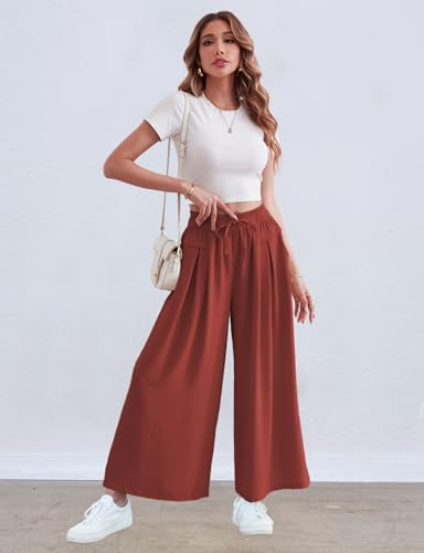 Image of ZJCT Wide Leg Palazzo Pants for Women Summer Beach Pants Flowy Loose Casual Lounge Pajama Yoga Pants with Pockets