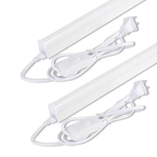 AQIQUUT Under Cabinet Lights 1FT,T5 5W 6500K Cool White 600LM,Led Dressing Table Light 1 Foot with Plug,Linkable Under Cabinet Lights for Kitchen (Pack of 2)