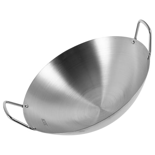 FELTECHELECTR Wok de Acero Inoxidable con Fondo Redondo Sartén Antiadherente para Freír y Saltear Olla para Cocina Doméstica Compatible con Inducción y Gas Utensilio Resistente para Uso Diario