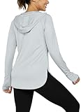 Hiwzffy Women's Sun Protection Shirt UPF 50+ Long Sleeve Hoodie UV SPF T-Shirts Rash Guard Hiking Quick Dry Lightweight Grey M