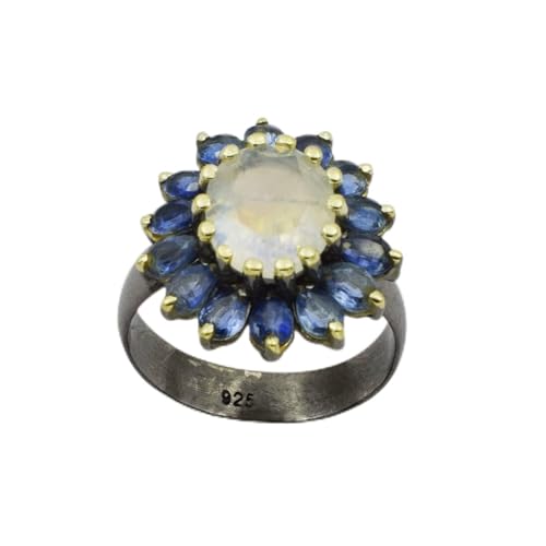 Bague en argent 925 avec pierre de lune et cyanite naturelle de mariage