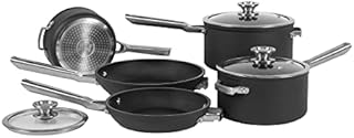 Ninja ZEROSTICK Stackable Cookware 5-Piece Pan Set, Non-Stick, 3 Saucepans with Oven-Safe Glass Lids & 2 Frying Pans, Long Lasting Hard Anodised Aluminium, Grey, C55000UK