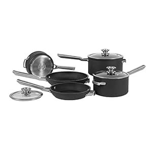 Ninja ZEROSTICK Stackable Cookware 5-Piece Pan Set, Non-Stick, 3 Saucepans with Oven-Safe Glass Lids & 2 Frying Pans, Long Lasting Hard Anodised Aluminium, Grey, C55000UK