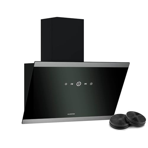 Klarstein FlashLine Campana extractora - 60cm campana cocina decorativa, pantalla táctil, 524 m³/h, a++ eficiencia energética, iluminación led, silenciosa 34,5 db, negra, conductos & recirculación