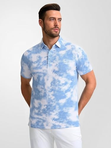 Image of Alex Vando Mens Golf Shirts Short Sleeve Breeze Quick-Dry Print Polo Shirt