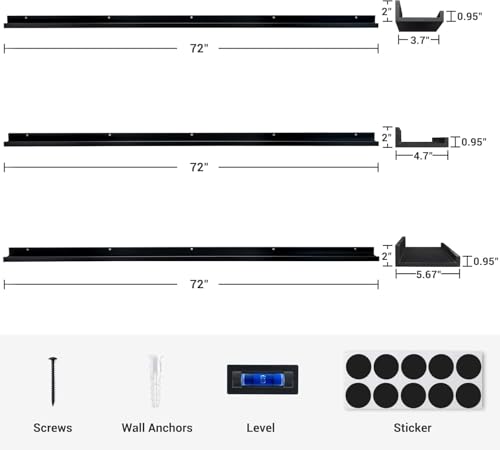 Image of Genuine Decor 72 Inch Black Long Floating Wall Shelf, Extra Large Wall Shelf