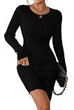 Pink Queen Women's Cable Knit Sweater Dress Long Sleeve Crewneck Mini Pencil Bodycon Dresses Fall Winter Outfits 2025 Trendy Black S