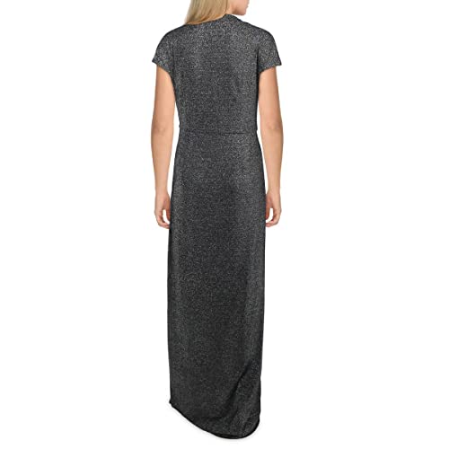 Halston Heritage Women's A-Line Metallic Jersey Gown, Black/Silver, 4 #TOP1