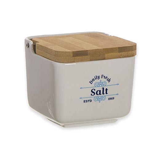 Dream Casa saleiro cozinha original com tampa bambu Food Truck cerâmica bege 12 cm