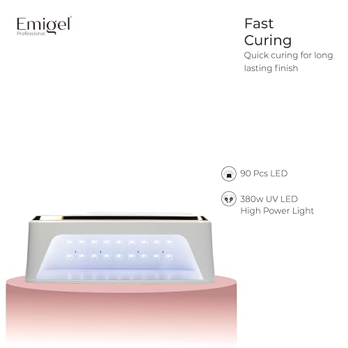 Image of Emigel Nail UV Lamp 380W | Fast Dryer for Nail Gel Polish | UV Nail Curing Lamp | Professional UV Nail Lamp 2 in 1 UV LED Lamp Dryer | Large Space for Both hands | For Salon & Home Use.