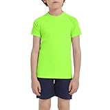 Shouldin Kids Rash Guard Swim Shirt UPF 50+ Athletic Shirts Summer Quick Dry Tees for Boys and Girls（5-14 Years） Neon Green