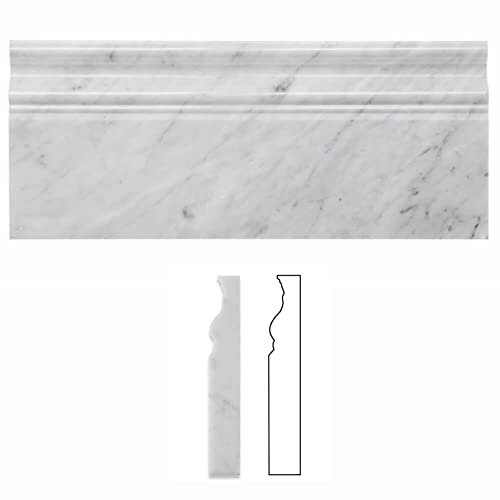Diflart Carrara White Italian Bianco Carrera Marble 5x12 Baseboard Trim Molding Polished Pack of 5