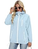 Avoogue Womens Rain Jacket with Hood Womens Waterproof Rain Jacket Packable Lightweight Jackets Women Sky Blue XL