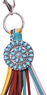 Western Circle Charm Key Chain, Handbags Charm with Leather Tassel and Easy Snap Hook No.1017 image 5