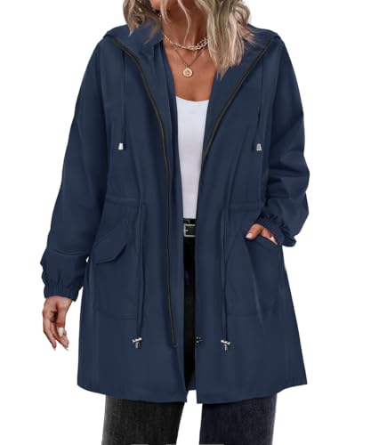 RITERA Plus Size Rain Coats For Women Royal Blue Waterproof Long Sleeve Raincoat Lightweight Hooded Winbreakers Jacket 3Xl 22W 24W