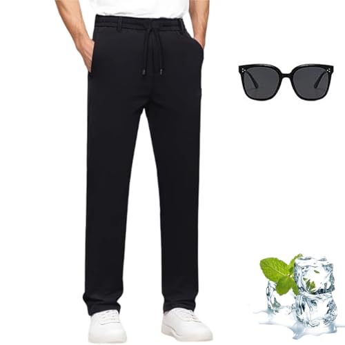 Meshirons - Ice Silk Mesh Panel Casual Pants, Linochic Mens Pants, for Over 55 Quick Drying Breathable Casual Comfy