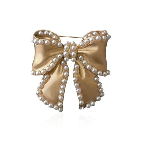 Image of Cute Pearl Flower Brooch Pin,Bowknot Bow Tie Suit Pin Pearl Silk Scarf Buckle Daisy Flower Brooch Jewelry for Women Birthday Gifts