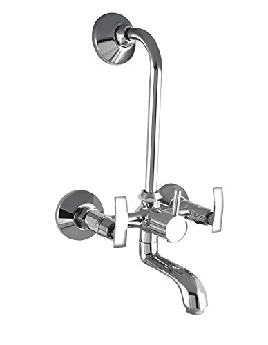 Image of 10X Brass Wall Mixer 2 in 1 for Bathroom WM-71143 with Provision for Overhead Shower with Long Bend Pipe Chrome Finish