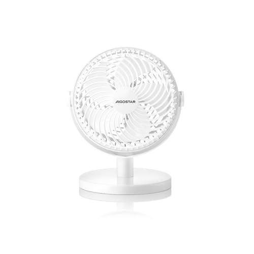 Ventilador de mesa portátil de 6', 5 aspas, 2 velocidades, sin batería, ideal para frescar espacios pequeños y uso en interiores.