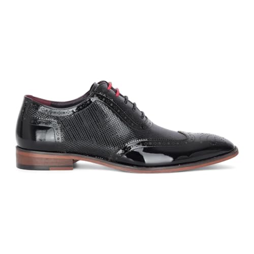 Men's Black Patent Leather Brogue Shoes - Flynn